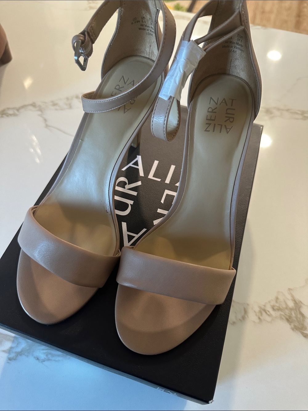 Naturalizer Nude Beige Ankle-Strap Block Heels